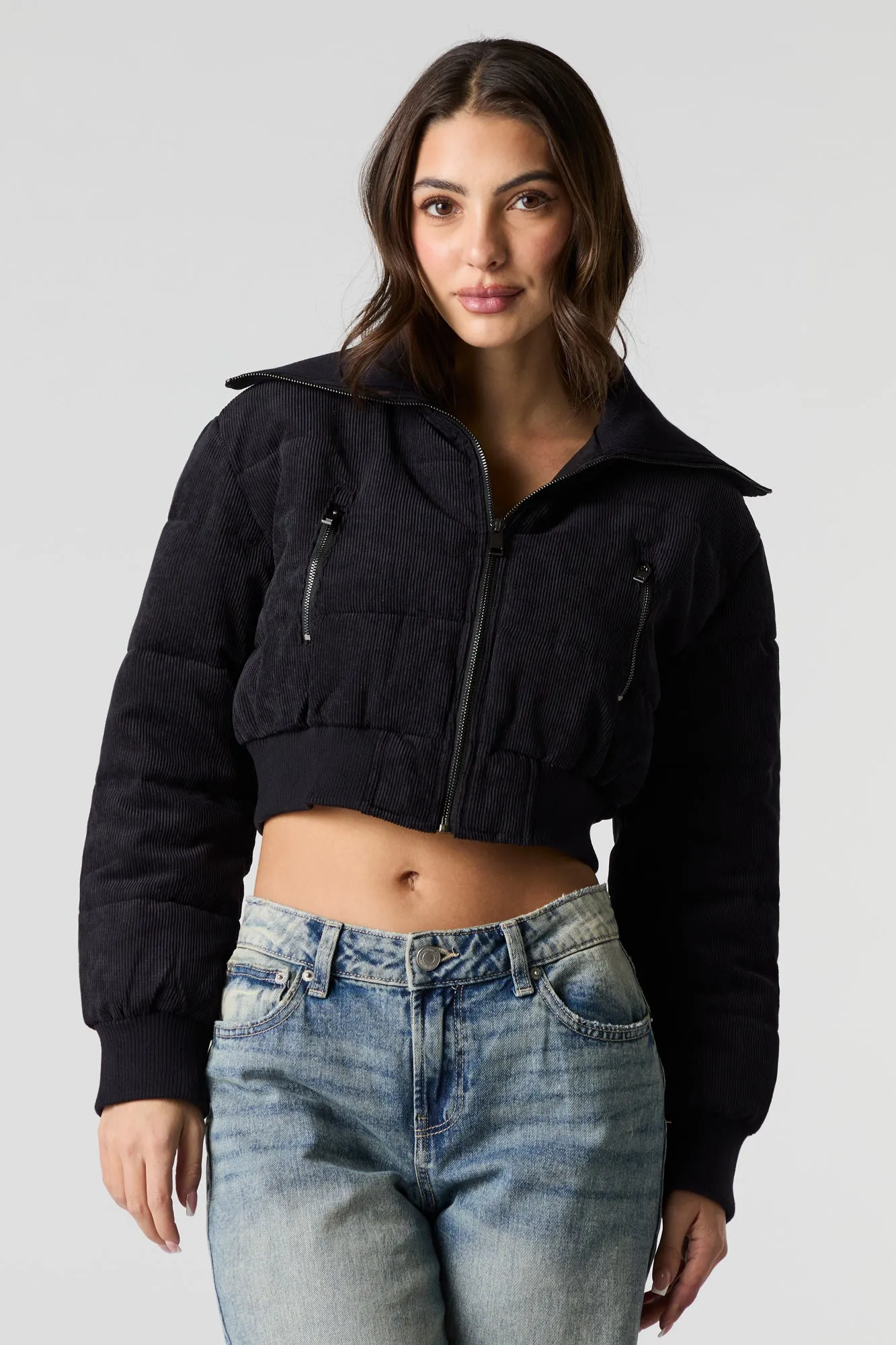 Blouson bouffant court en velours côtelé
