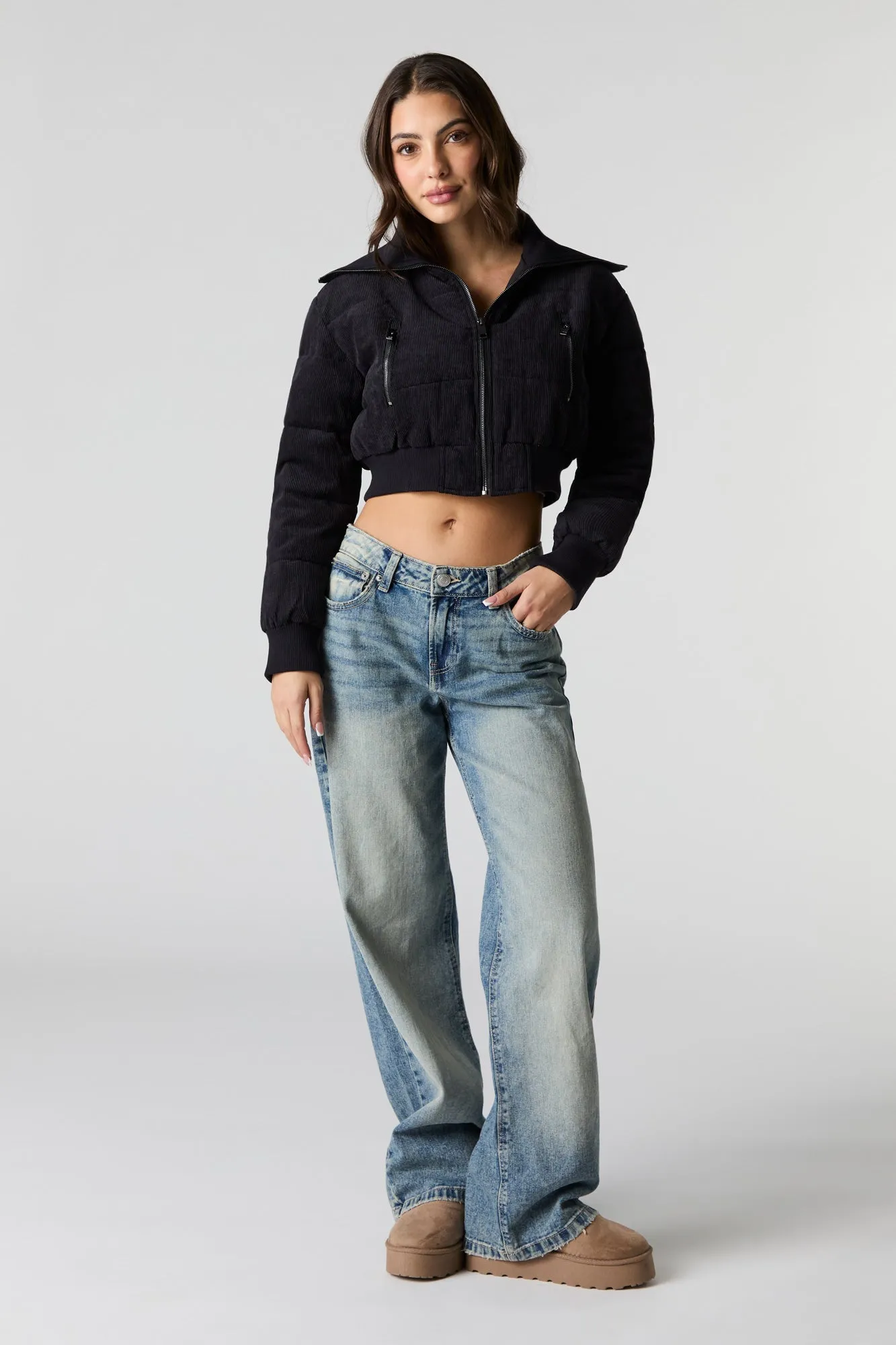 Blouson bouffant court en velours côtelé