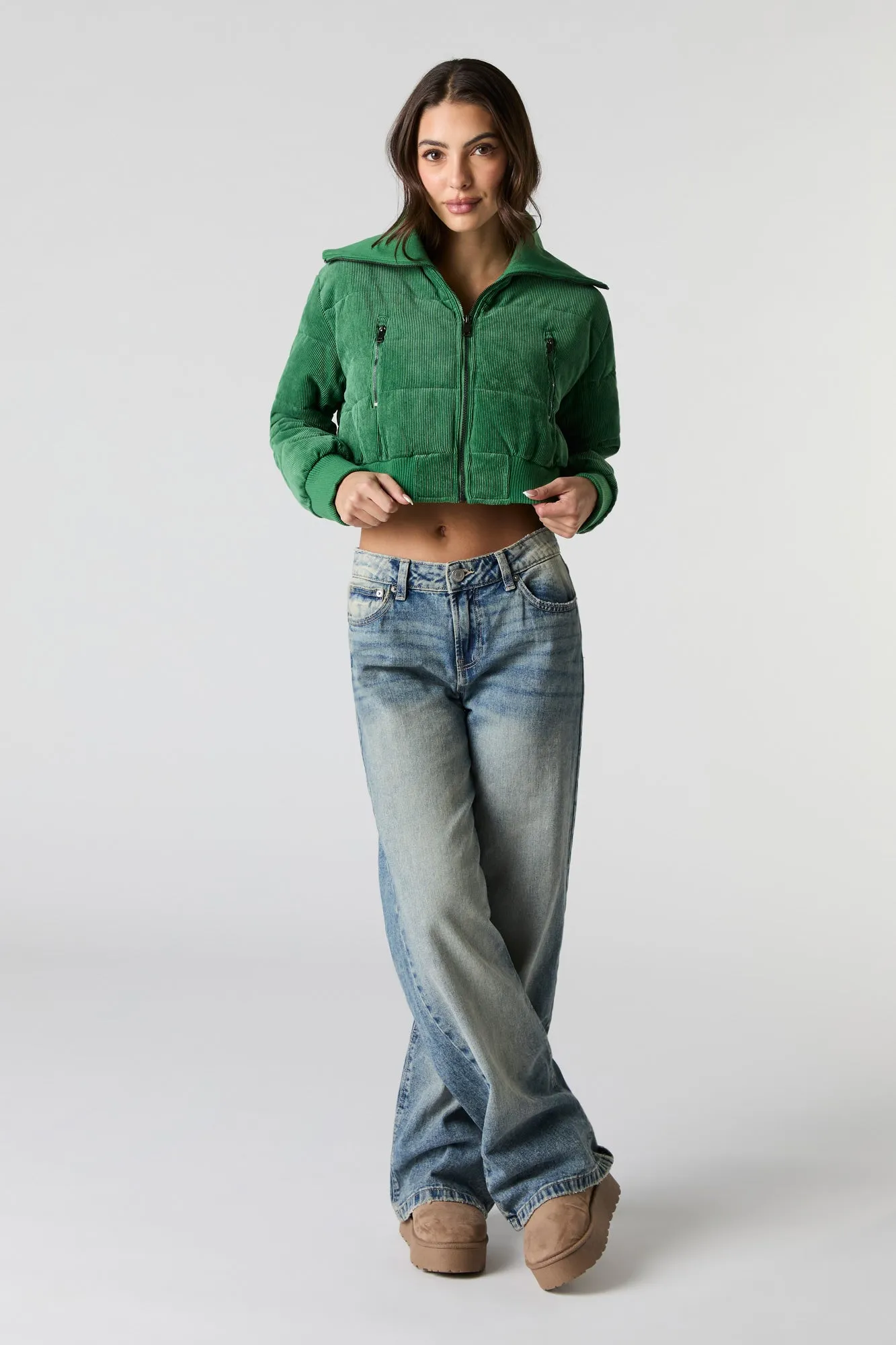 Blouson bouffant court en velours côtelé