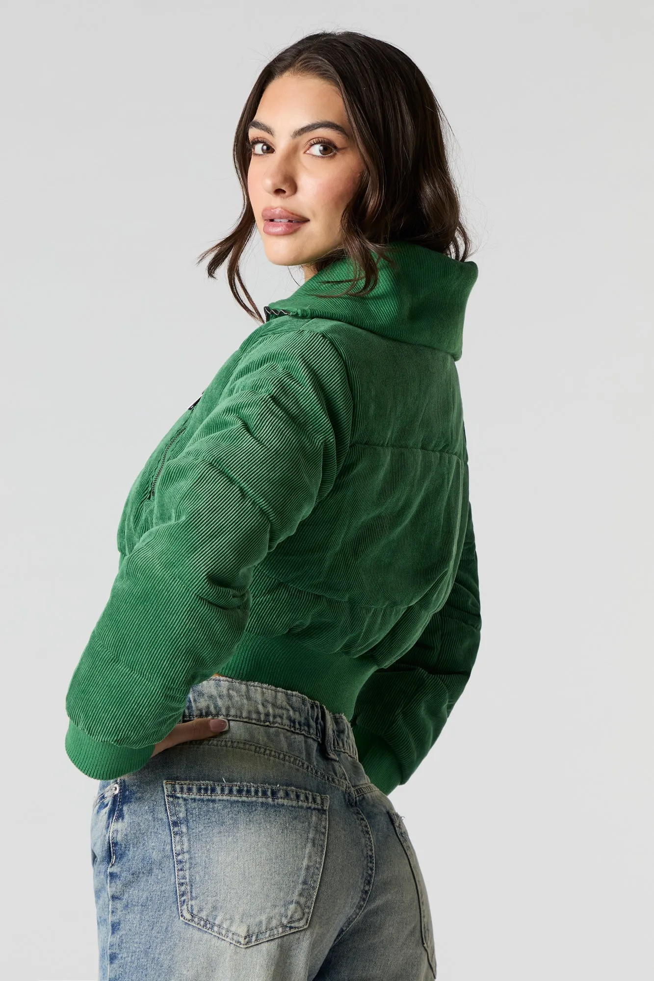 Blouson bouffant court en velours côtelé