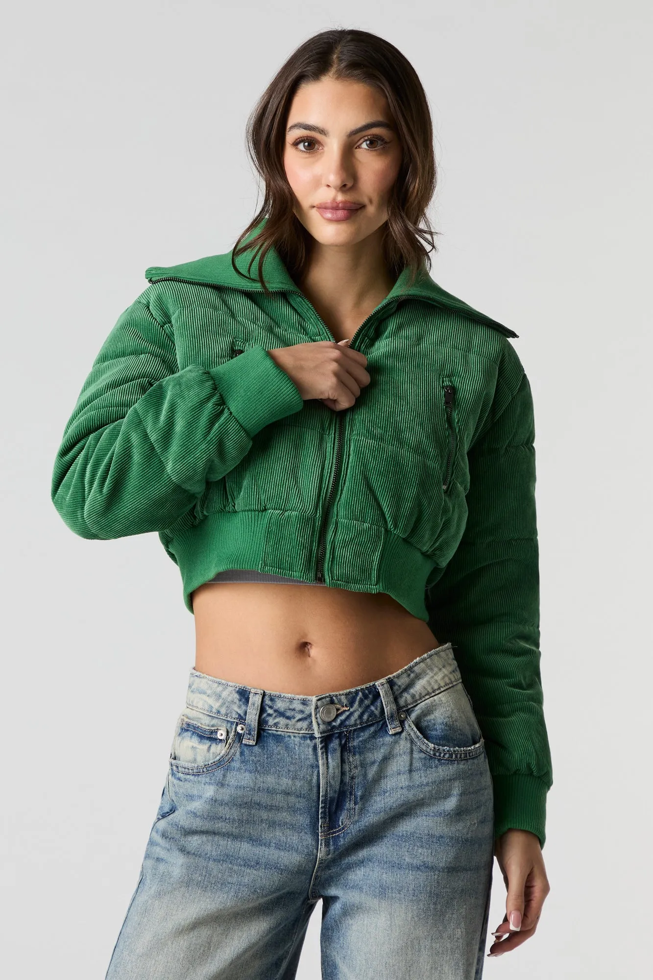 Blouson bouffant court en velours côtelé