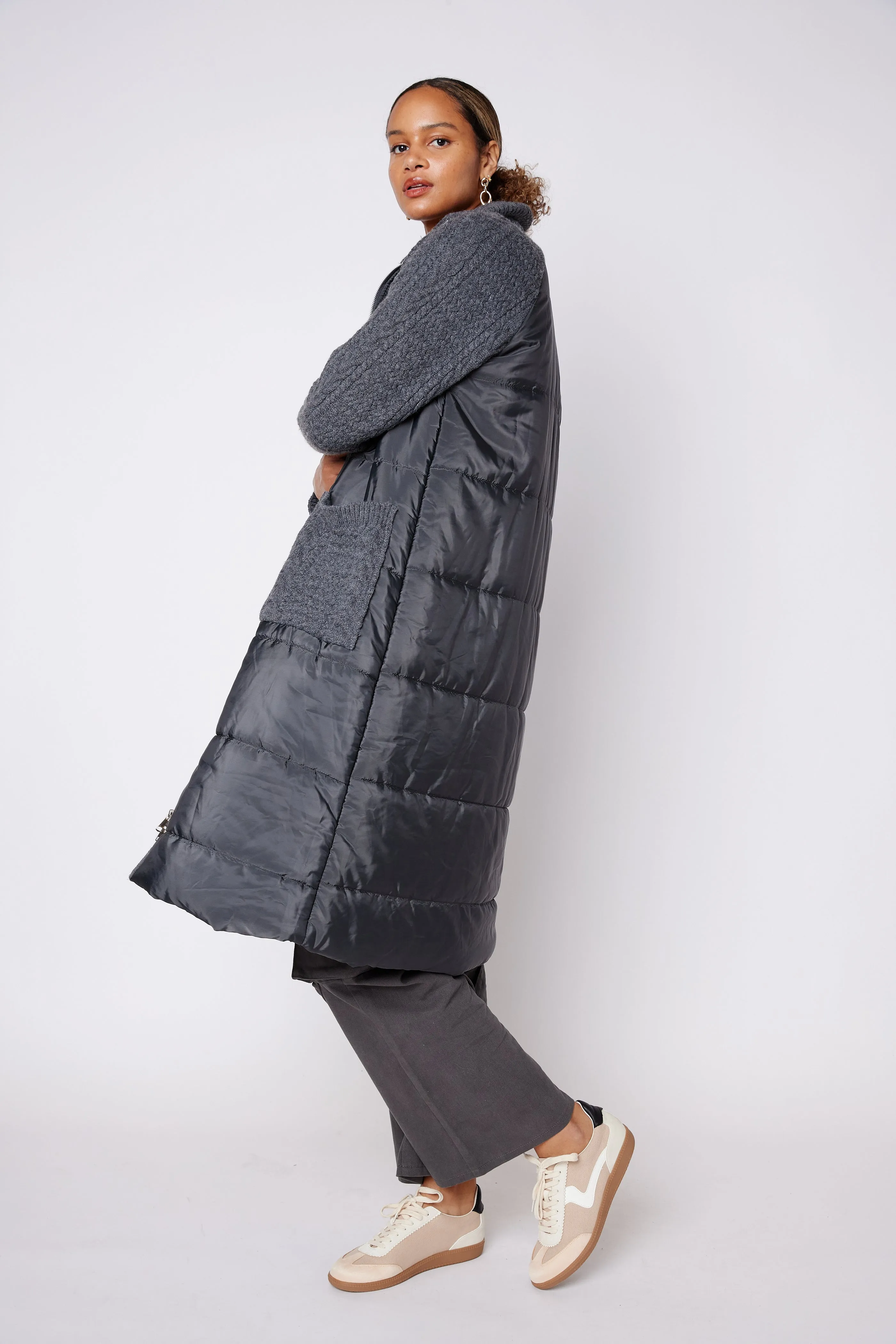 Bruce Puffer Knit Mixed Media Coat