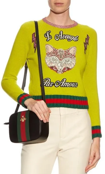Cat Embellished Wool Sweater