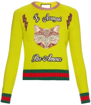 Cat Embellished Wool Sweater
