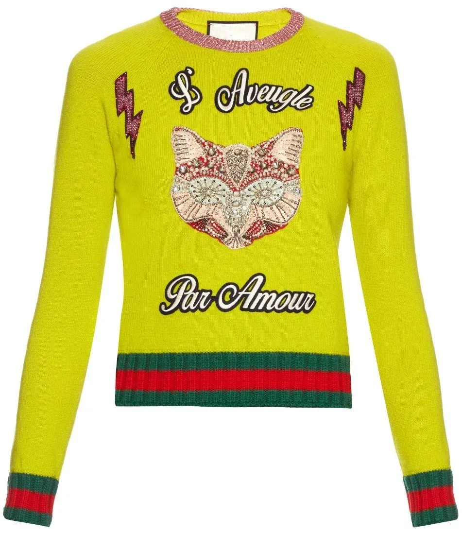 Cat Embellished Wool Sweater