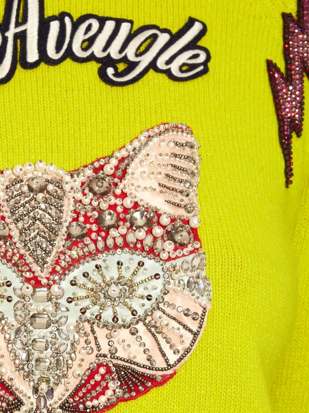 Cat Embellished Wool Sweater