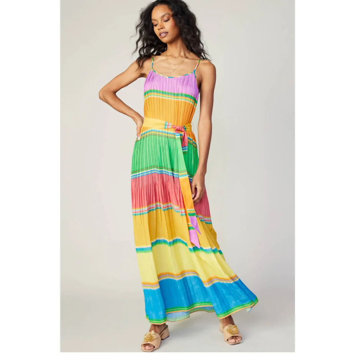 Color Block Pleated Cami Maxi Dress