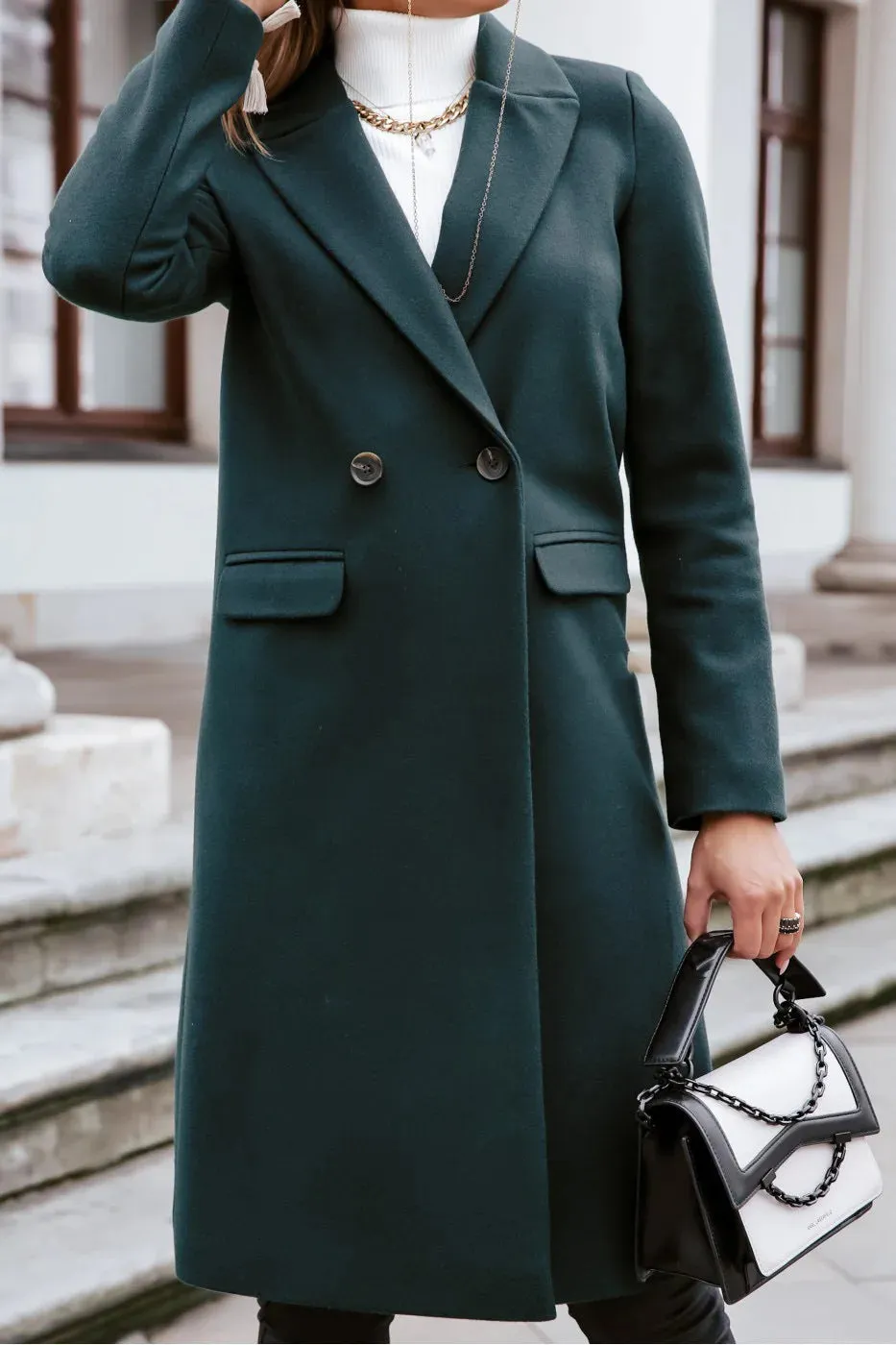 LVSANW Autumn Winter Blends Coats Women Solid Color Long Suit Collar Windbreak Woolen Coat Jackets Straight Causal Streetwear Trench