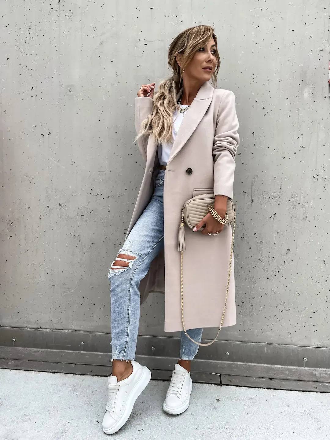 LVSANW Autumn Winter Blends Coats Women Solid Color Long Suit Collar Windbreak Woolen Coat Jackets Straight Causal Streetwear Trench