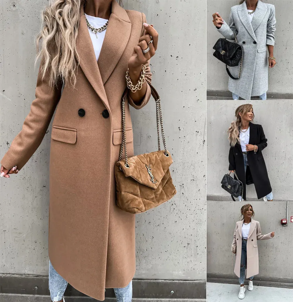 LVSANW Autumn Winter Blends Coats Women Solid Color Long Suit Collar Windbreak Woolen Coat Jackets Straight Causal Streetwear Trench