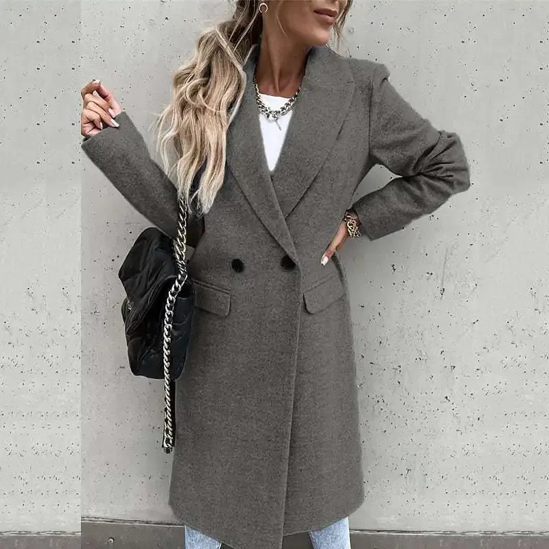 LVSANW Autumn Winter Blends Coats Women Solid Color Long Suit Collar Windbreak Woolen Coat Jackets Straight Causal Streetwear Trench