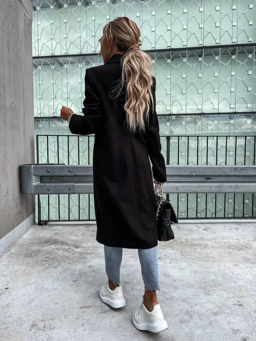 LVSANW Autumn Winter Blends Coats Women Solid Color Long Suit Collar Windbreak Woolen Coat Jackets Straight Causal Streetwear Trench