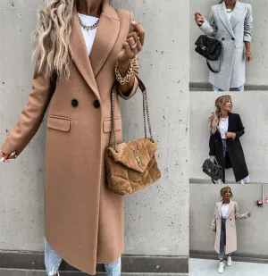 LVSANW Autumn Winter Blends Coats Women Solid Color Long Suit Collar Windbreak Woolen Coat Jackets Straight Causal Streetwear Trench