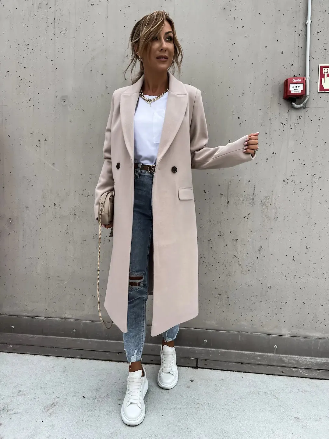 LVSANW Autumn Winter Blends Coats Women Solid Color Long Suit Collar Windbreak Woolen Coat Jackets Straight Causal Streetwear Trench