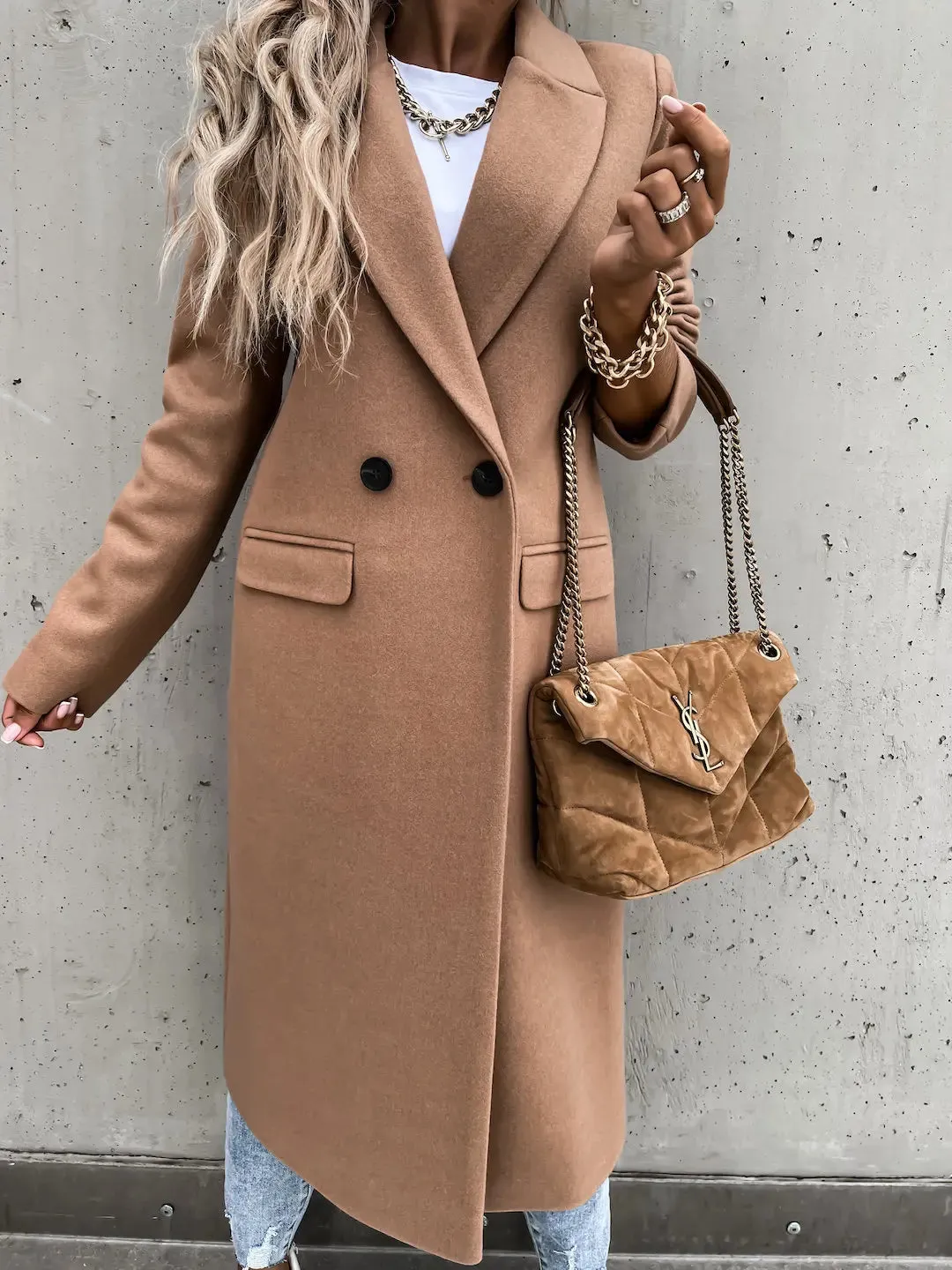 LVSANW Autumn Winter Blends Coats Women Solid Color Long Suit Collar Windbreak Woolen Coat Jackets Straight Causal Streetwear Trench