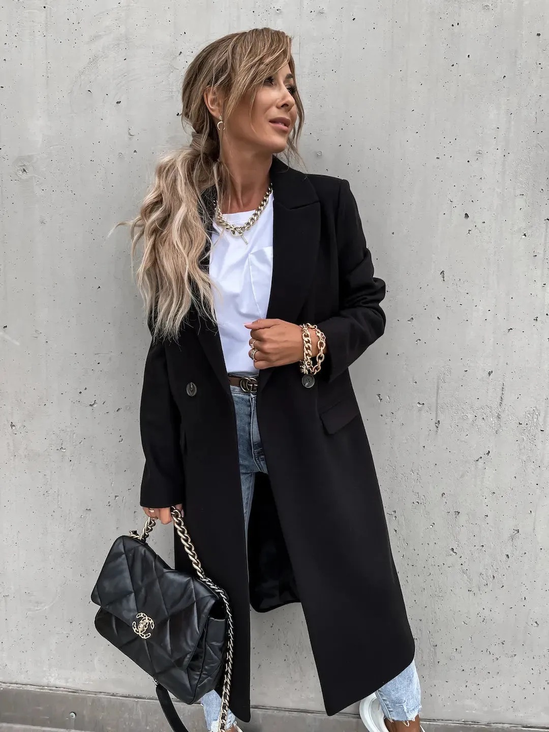 LVSANW Autumn Winter Blends Coats Women Solid Color Long Suit Collar Windbreak Woolen Coat Jackets Straight Causal Streetwear Trench