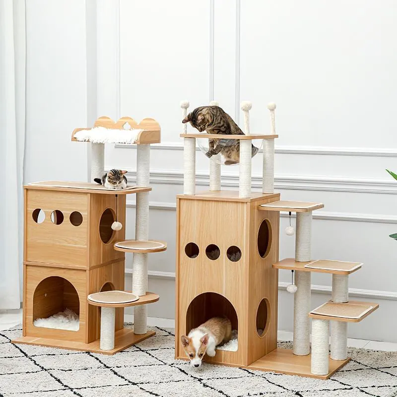 Modern Cat Tree for Large Cat with Clear Bowl & Scratch Post